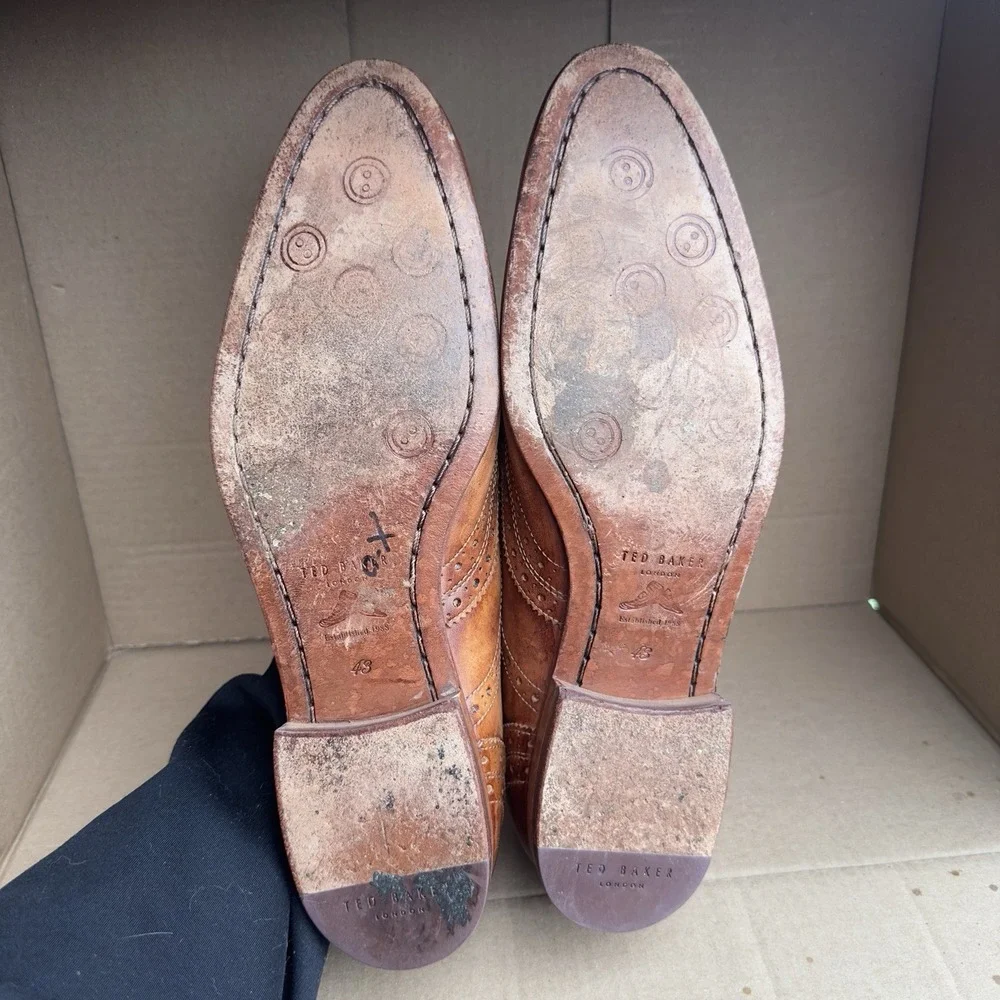 Ted Baker Gryene Leather Wingtip Oxford Shoes Tan Brown Men's 10 / EU 43